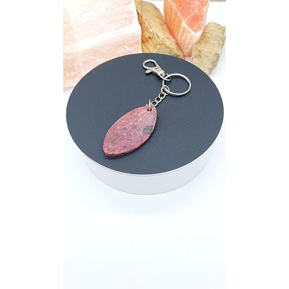 Rhodonite Stone Keychain with Swivel Clip - Picture 2 of 5